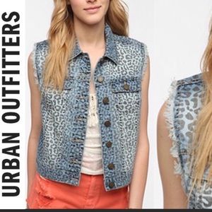 URban outfitter BDG denim leopard moto vest